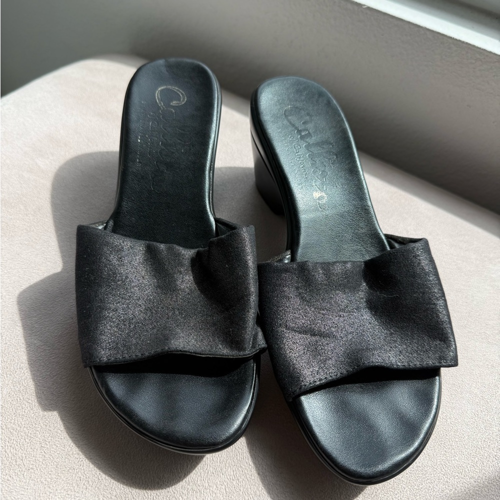 Black Satin Slide Heels - Elegant Womens Sandals